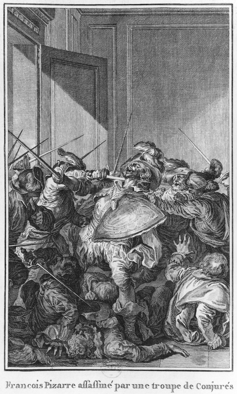 Francisco Pizarro zavražděn armádou spiklenců, 1541 od Theodore de Bry