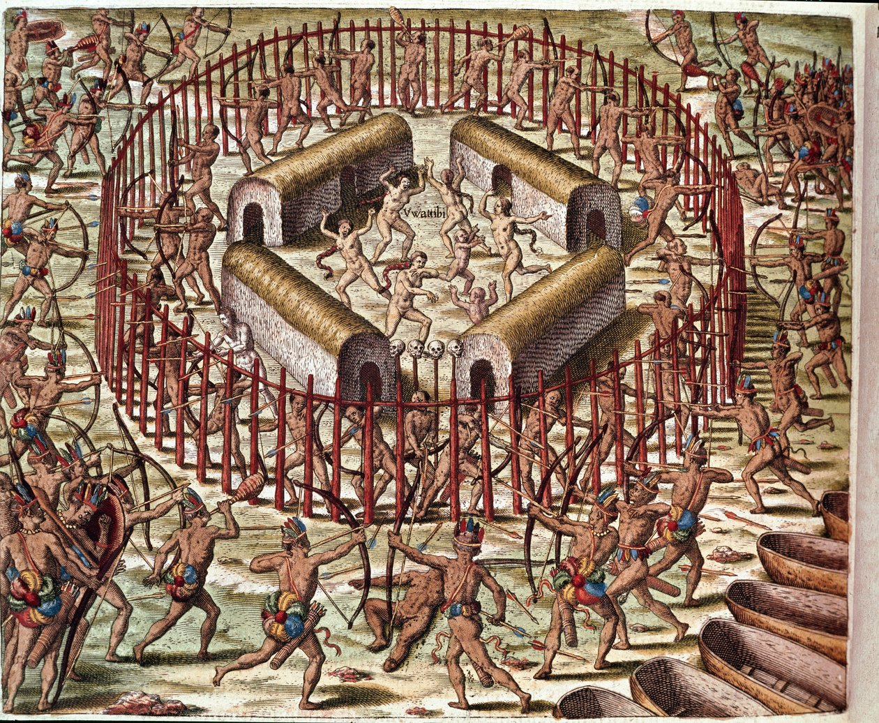 Dějiny Ameriky: „“Indiánská vesnice Virginie““ Rytina z „“Obdivuhodného narratio Americae““ od Theodora de Bry (1528-1598) od Theodore de Bry