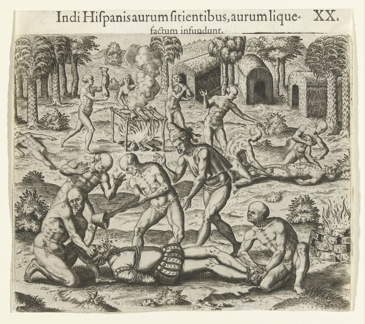 Indiáni nalévají tekuté zlato do úst Španěla, 1594. od Theodore de Bry