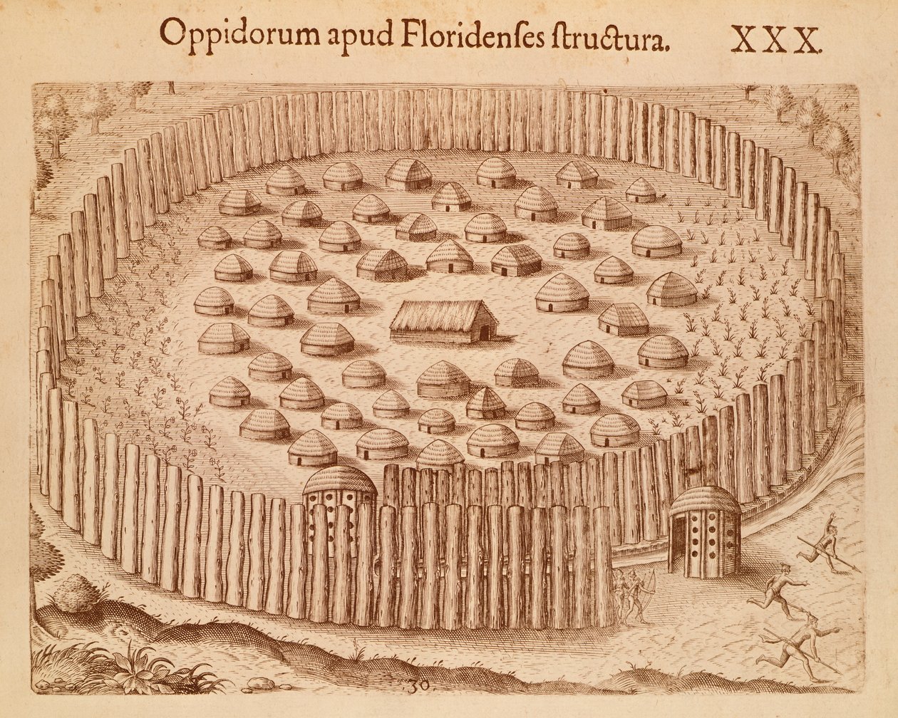 Native Village na Floridě, ilustrace z The Discourse of Florida od Theodora de Bry od Theodore de Bry
