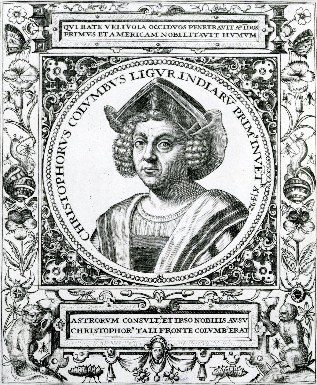 Portrét Kryštofa Kolumba (1451-1506) z knihy "The Narrative and Critical History of America", kterou vydal Justin Winsor, Londýn, 1886. od Theodore de Bry
