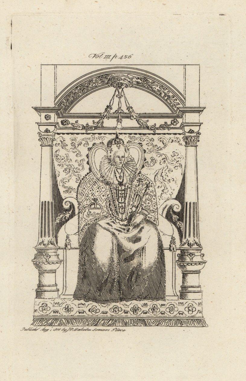 Anglická královna Alžběta I. z vitráže. od Theodore de Bry