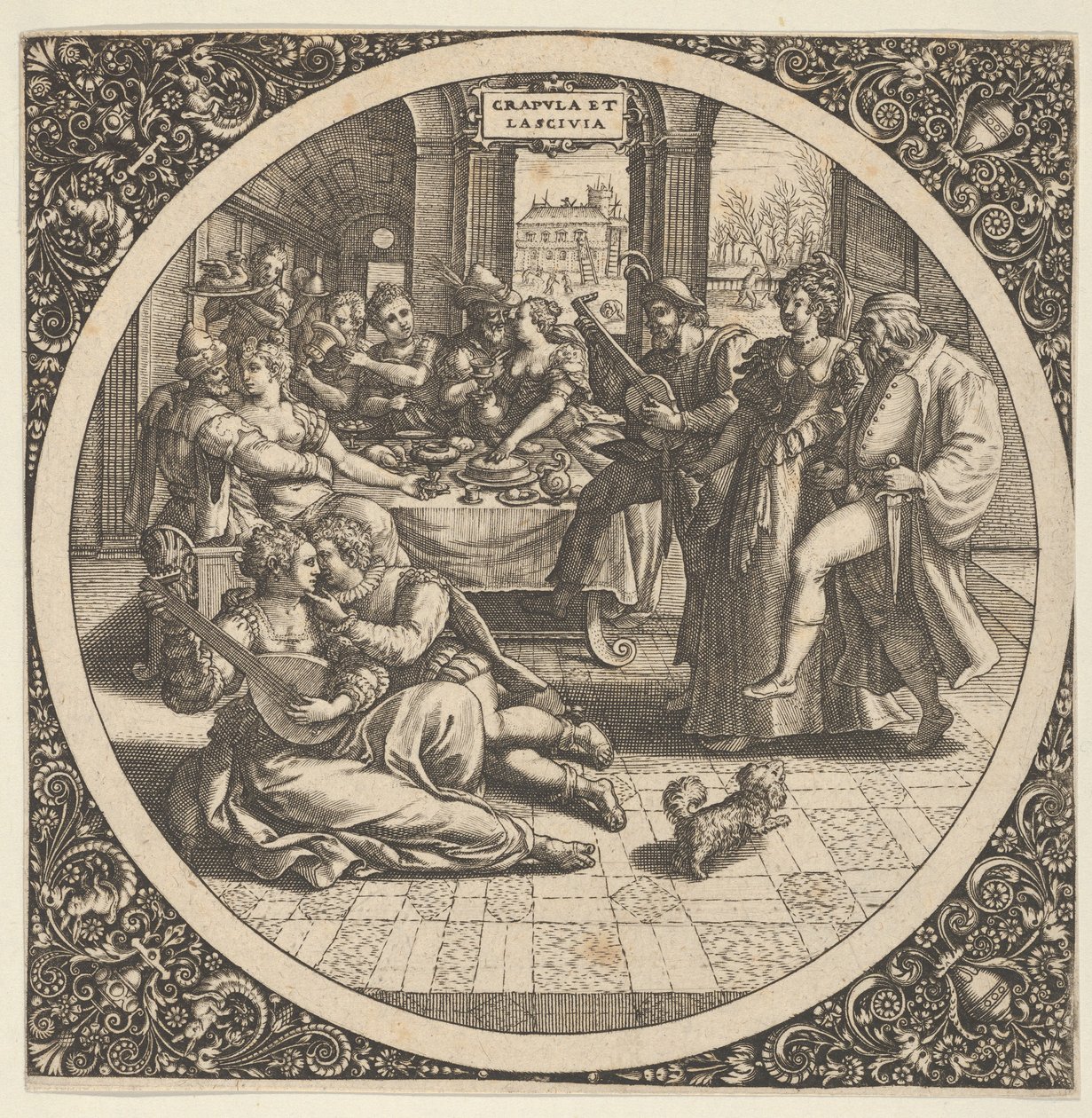 Scéna s Galanty na banketu v kruhu ve středu, 1580-1600. od Theodore de Bry