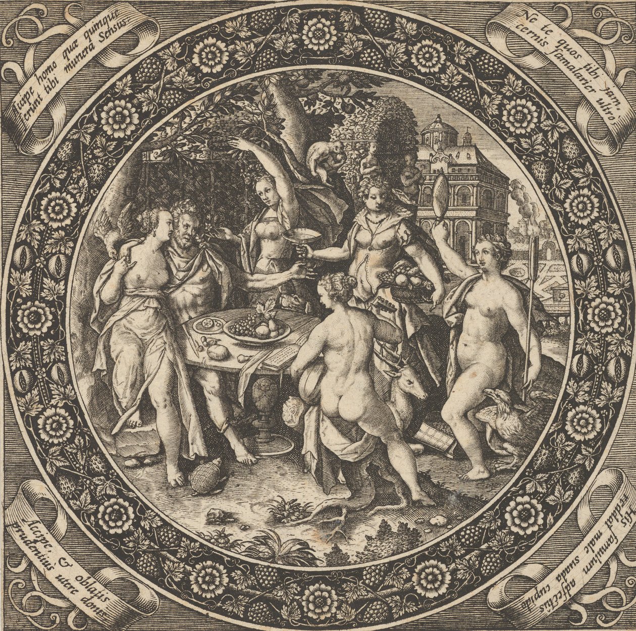 Scéna se svátkem lásky v kruhu ve středu, 1580-1600. od Theodore de Bry