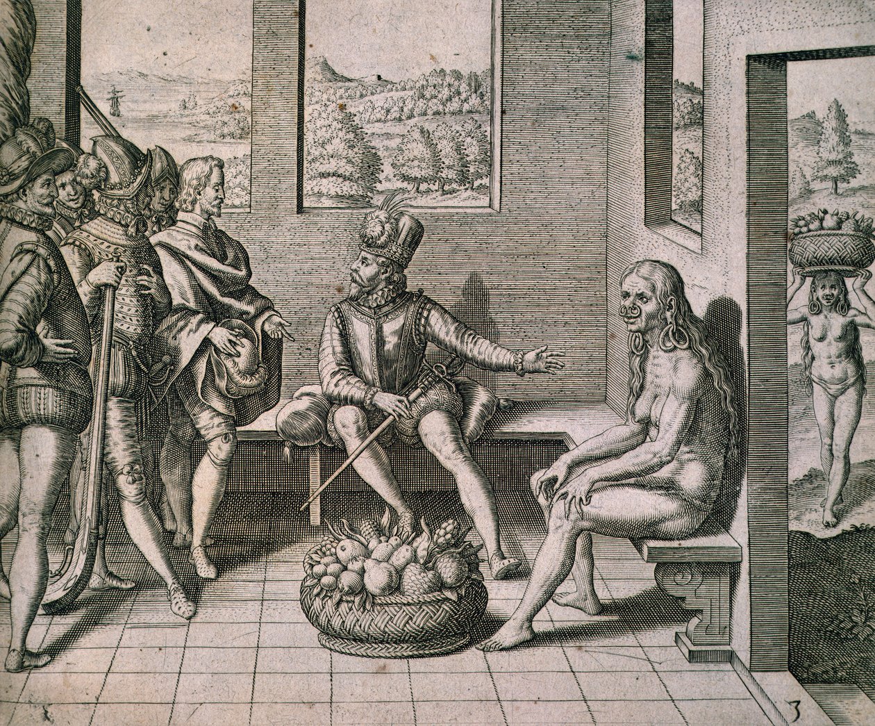 Setkání španělských dobyvatelů s domorodými ženami v Americe, Theodore de Bry od Theodore de Bry