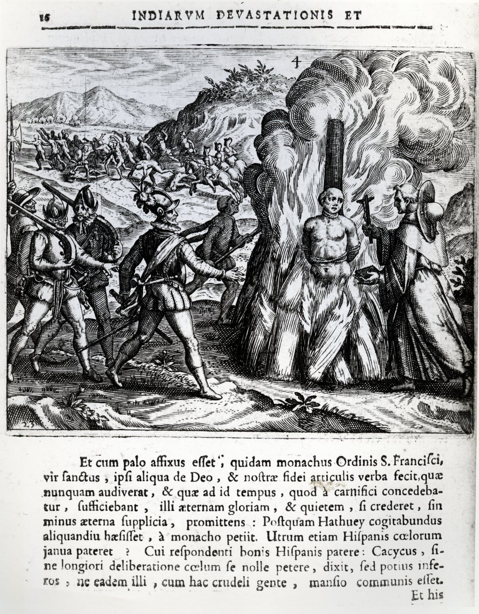 Spálení Hatuey Španěly v Yara na Kubě 2. února 1512 1664 od Theodore de Bry
