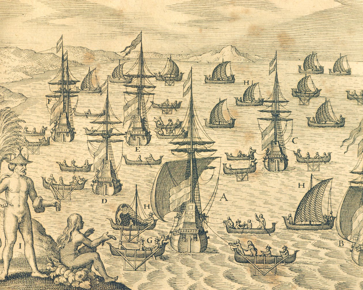 The Island of Thieves, rytina z americké historie Theodore de Bry, Severní Amerika 17. století. od Theodore de Bry
