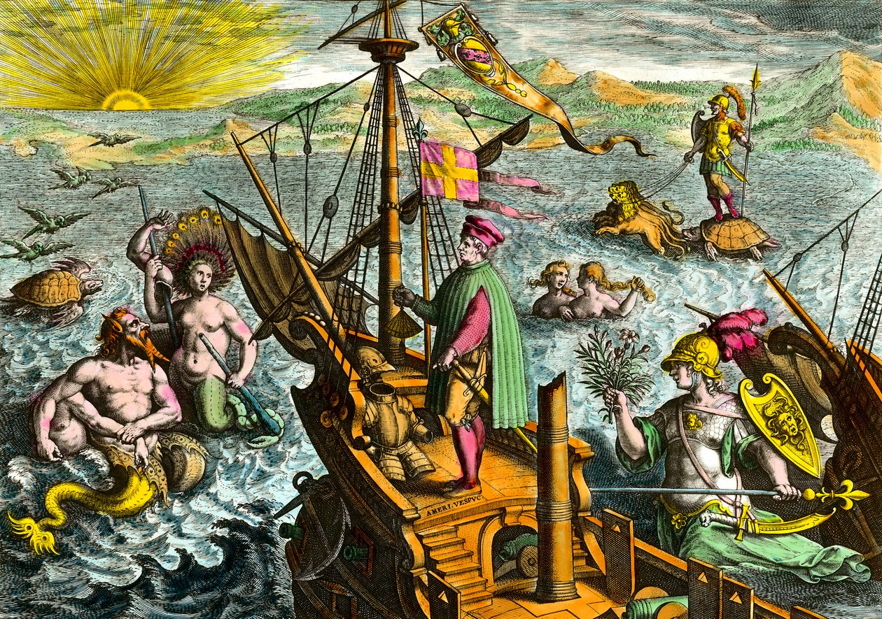 Loď italského mořeplavce Ameriga Vespucciho (1454 - 1512) od Theodore de Bry