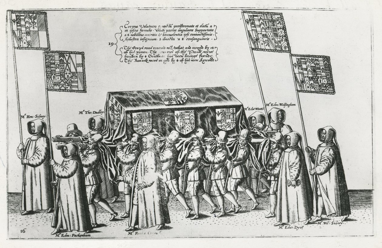 Pohřební průvod sira Philipa Sidneyho na cestě do katedrály St. Pauls, 1587 od Theodore de Bry