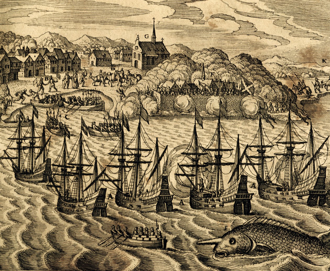 Pohled na přístav Acapulco v Mexiku, rytina z Historia Americae, Theodor de Bry (1528-1598), Frankfurt od Theodore de Bry