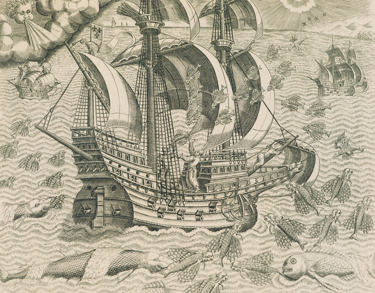 Okřídlené ryby z indických moří, ilustrace z amerických dějin od Theodora de Bryho od Theodore de Bry