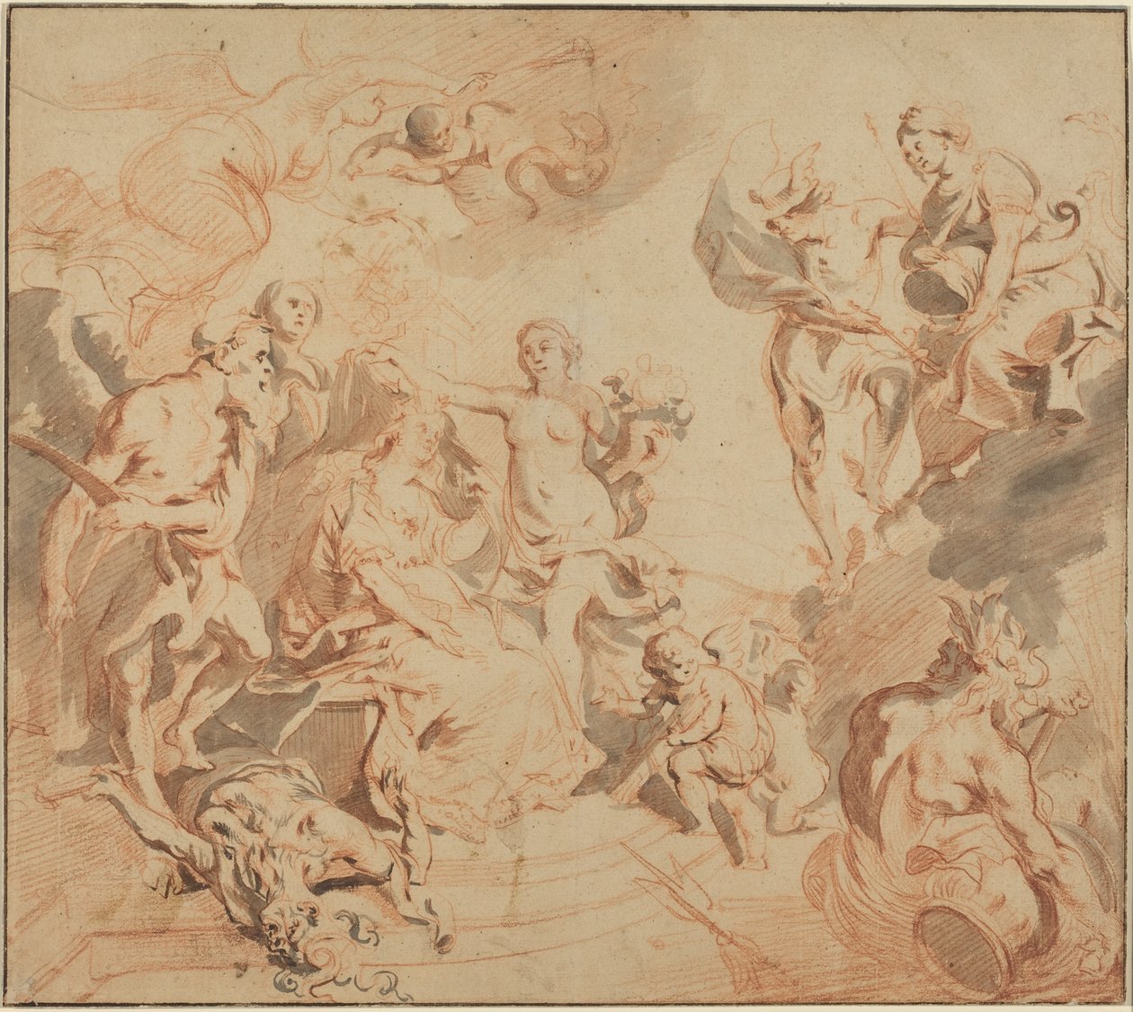 Antverpy požehnané hojností, asi 1648 (červená křída na papíře) od Theodore van Thulden