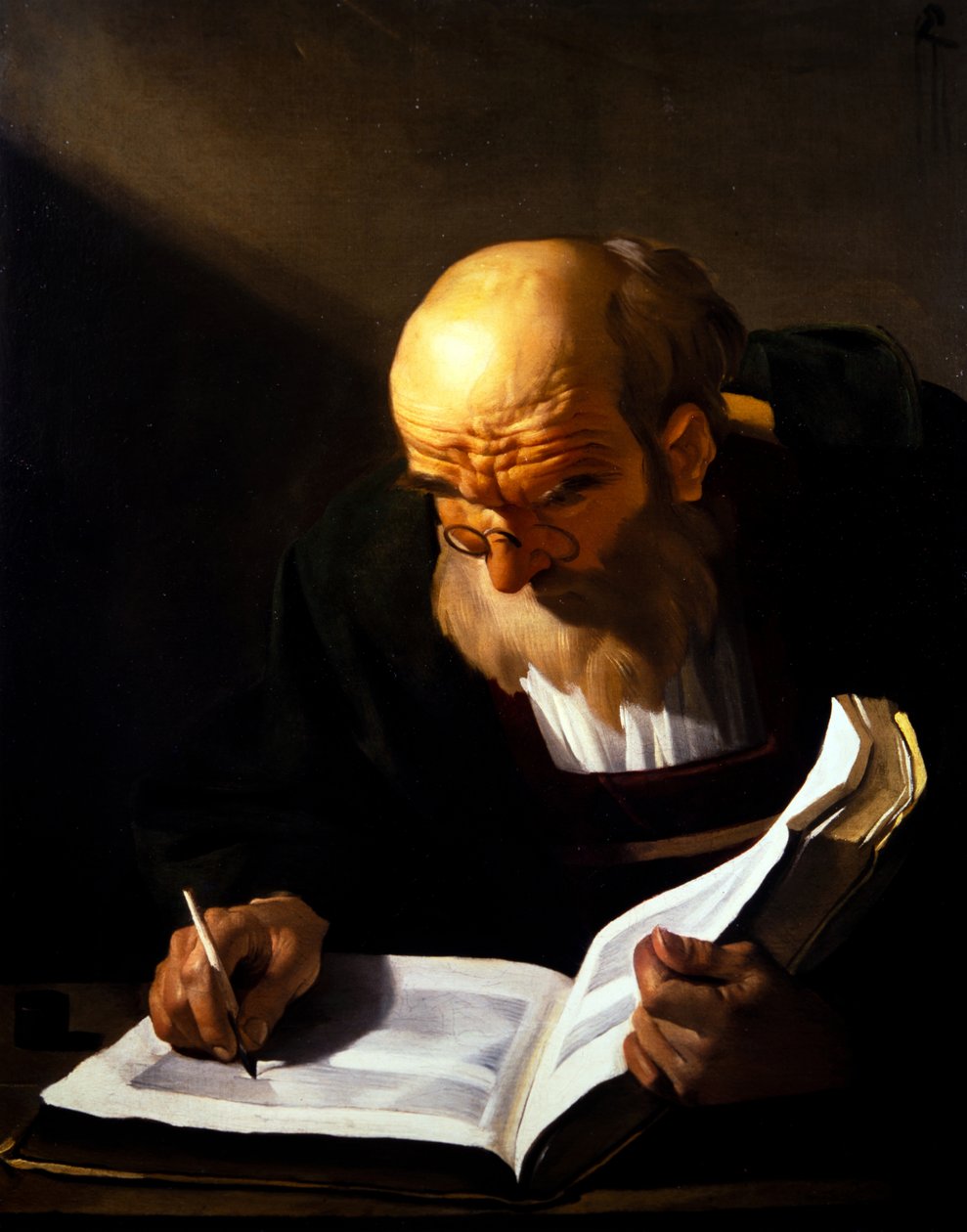 Starý muž píše (na plátně) od Theodore van called Dirk Baburen