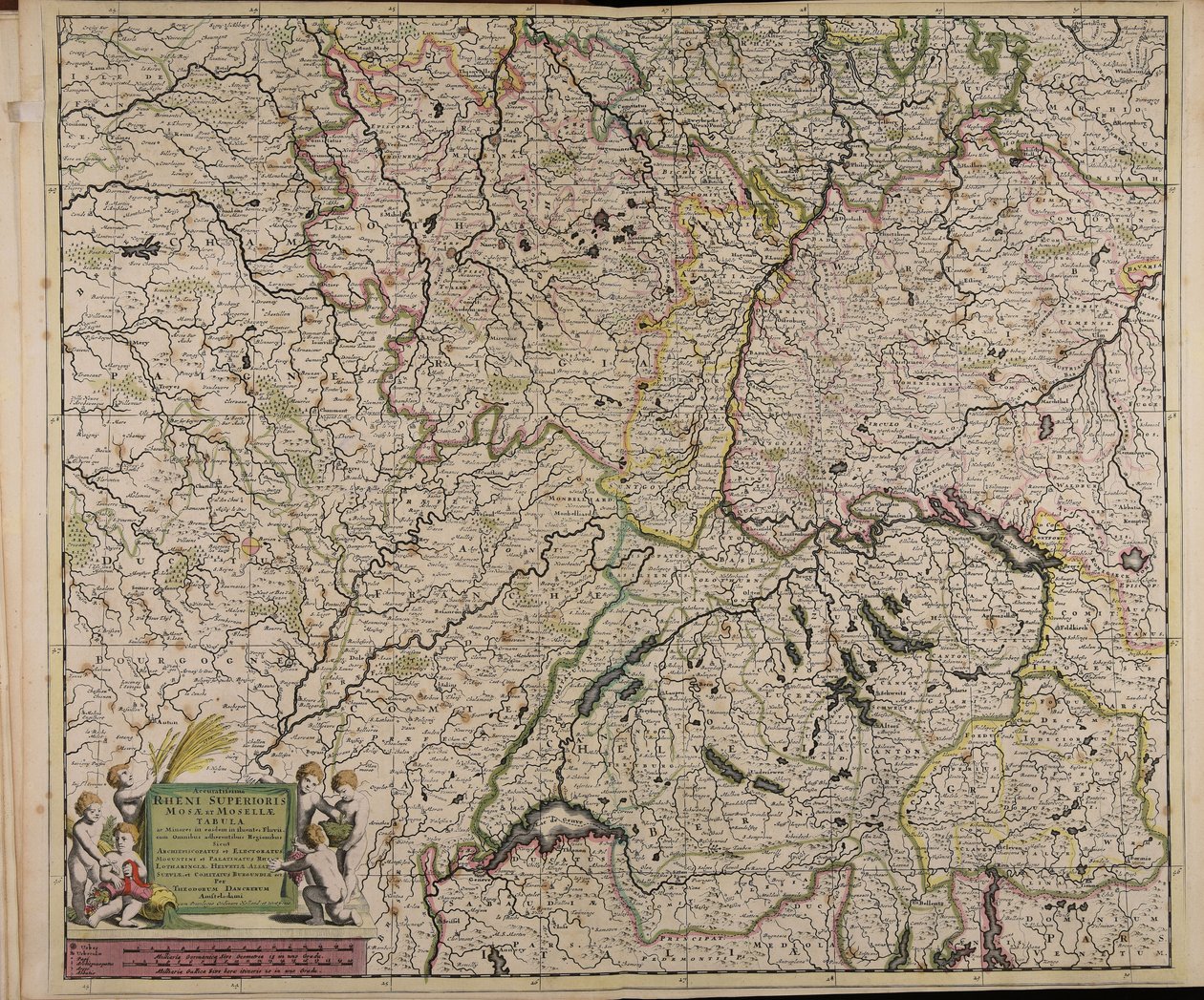 Accuratissima Rheni superioris Mosae et Mosellae tabula ac minores in eosdem in fluentes fluvii cum omnibus adherentibus regionibus sicut archiepiscopatus et electoratus Moguntini et Palatinatus Rheni Lotaringiae Helvetiae Alsatiae Sueviae et comitatus Bur od Theodorus Danckerts