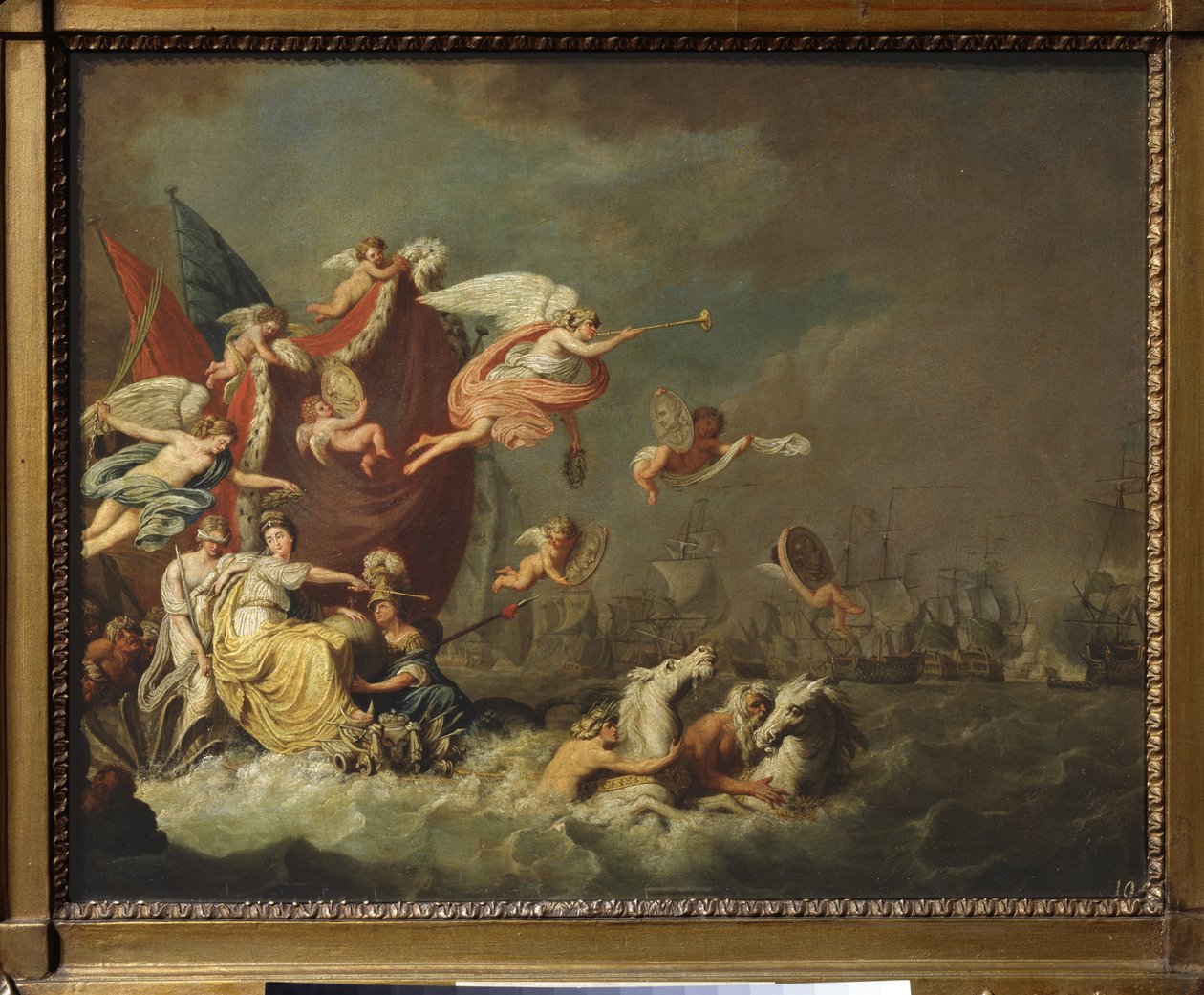 Alegorie vítězství Chesme (nebo Tchesme nebo Chesma, Turecko). (námořní bitva od 5. do 7. července 1770, epizoda rusko-turecké války od Theodorus de Roode