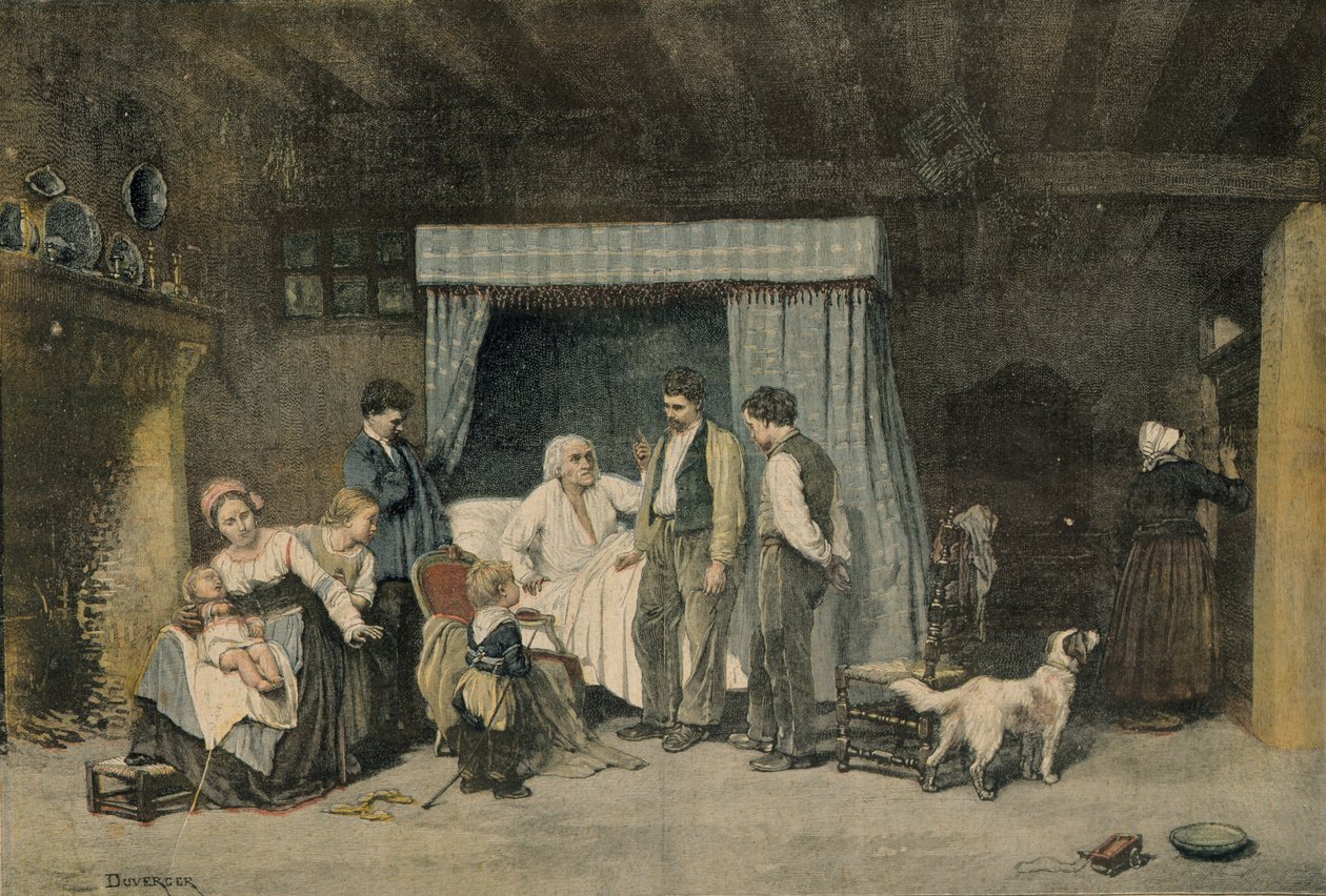 Dělník a jeho děti, ilustrace z Le Petit Journal, 12. března 1892 od Theophile Emmanuel Duverger