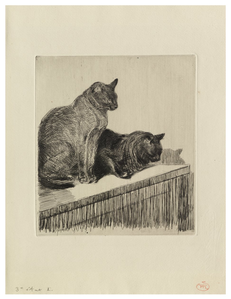 Dvě kočky na kusu nábytku od Théophile Alexandre Steinlen