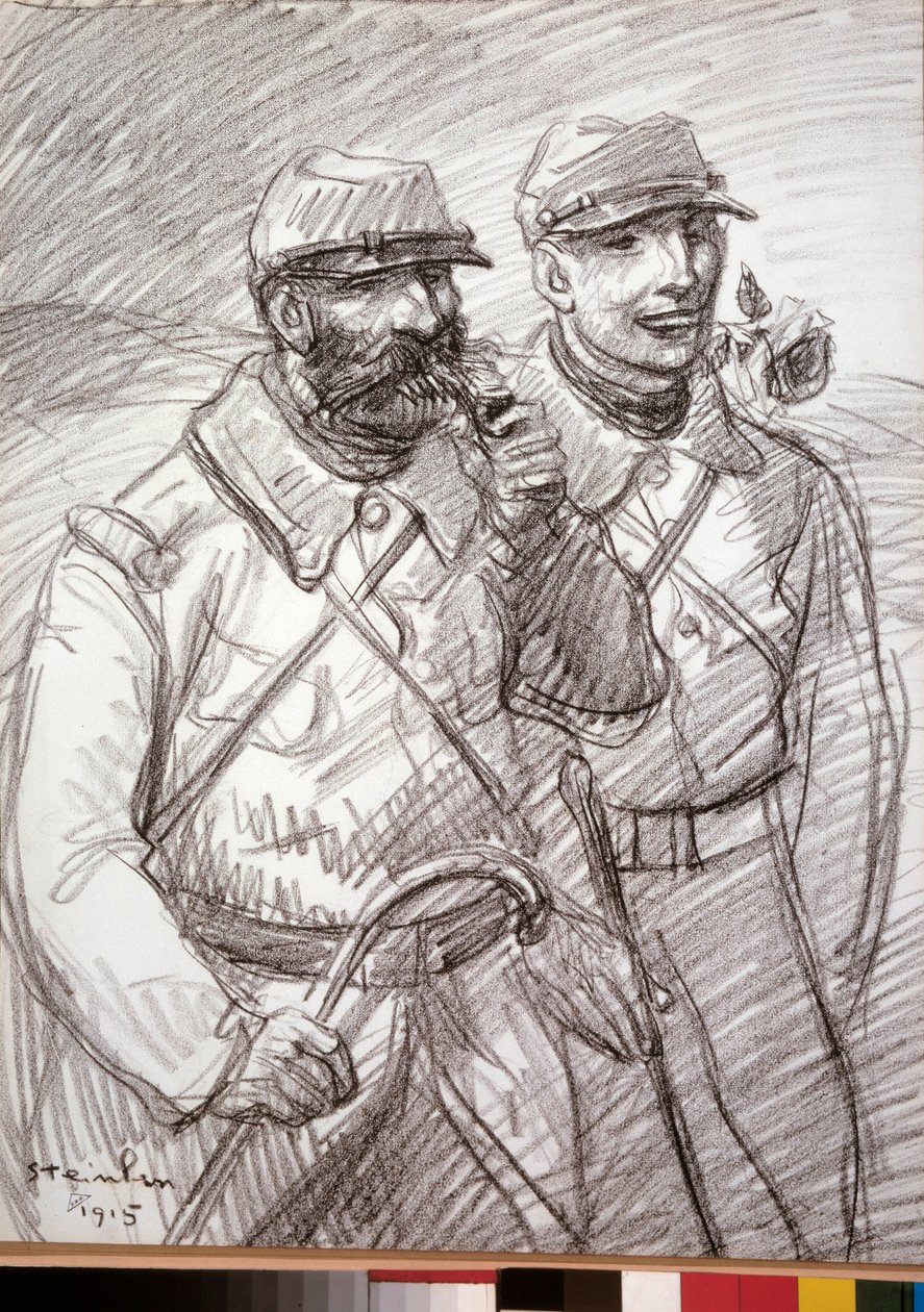 První světová válka: „Chlupatý v roce 1915“, francouzští vojáci. Kresba Theophile Alexandre Steinlen (1859-1923) od Théophile Alexandre Steinlen