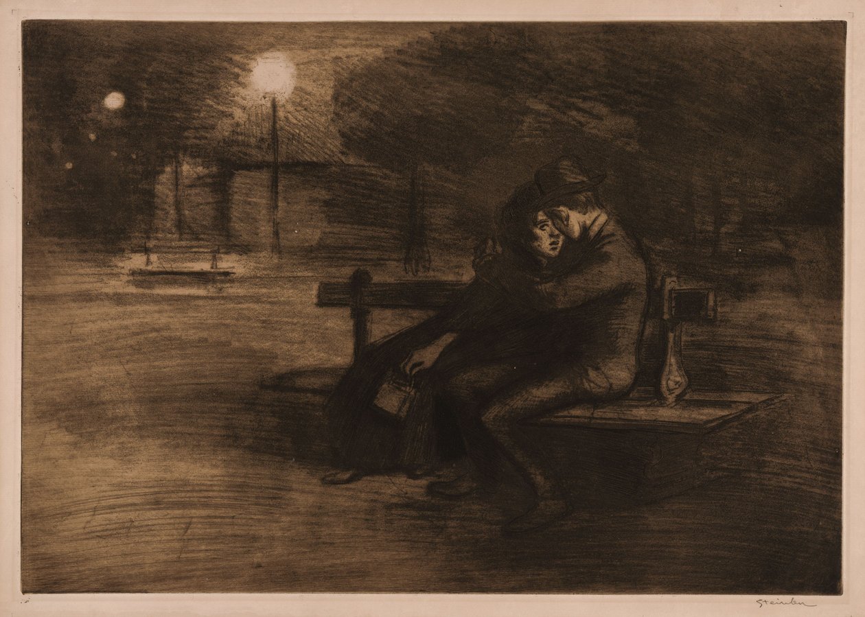 Zamilovaní na lavičce od Théophile Alexandre Steinlen