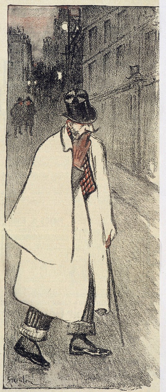 Muž v horní části a kabát na ulici – v „“Gil Blas““ z listopadu 1894 od Théophile Alexandre Steinlen