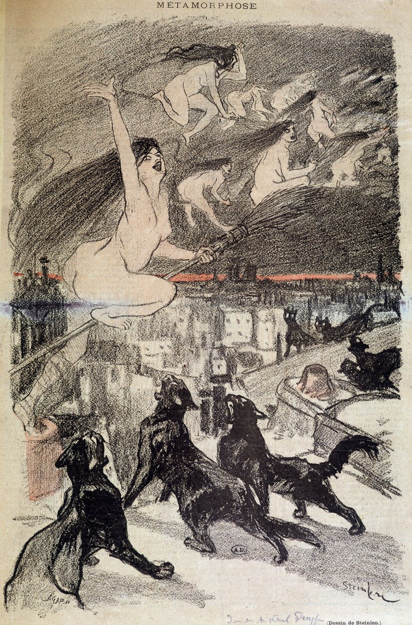 Metamorfóza koček v čarodějnice - Steinlen od Théophile Alexandre Steinlen