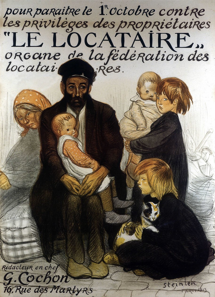 Plakát prezentace Federace nájemníků, Paříž 1913 (plakát) od Théophile Alexandre Steinlen