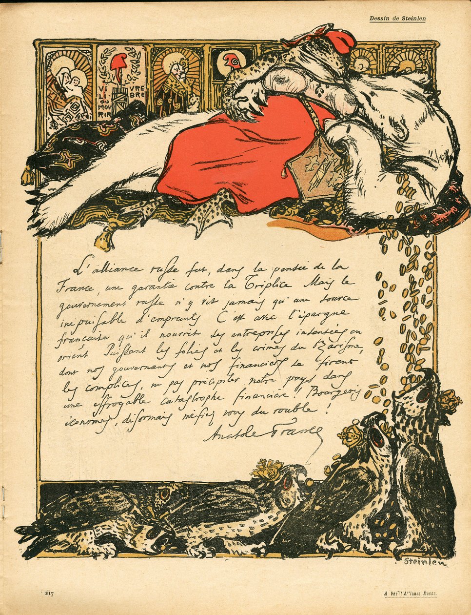 Máslový talíř, číslo 222, satirický v barvách od Théophile Alexandre Steinlen