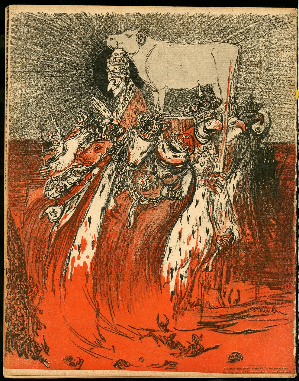Máslový talíř, číslo 47, satirický v barvách od Théophile Alexandre Steinlen