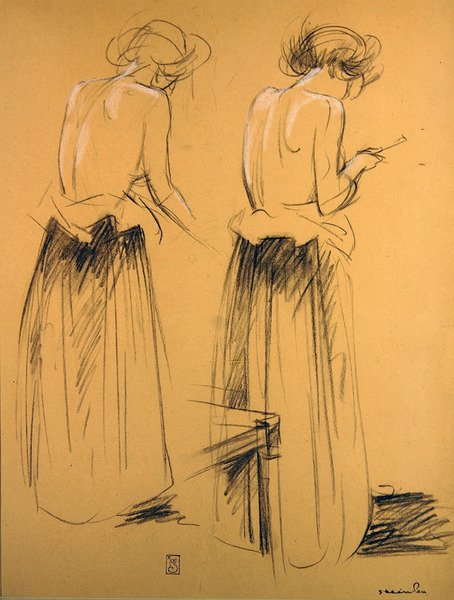 Dvě studie žen viděných zezadu (křída na papíře) od Théophile Alexandre Steinlen