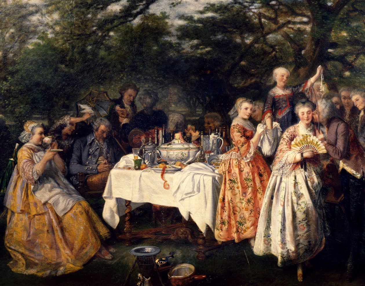 Piknik na venkově, v zahradě hostince na okraji Štrasburku od Theophile Schuler (1821-1878), cca 1750 od Theophile Schuler
