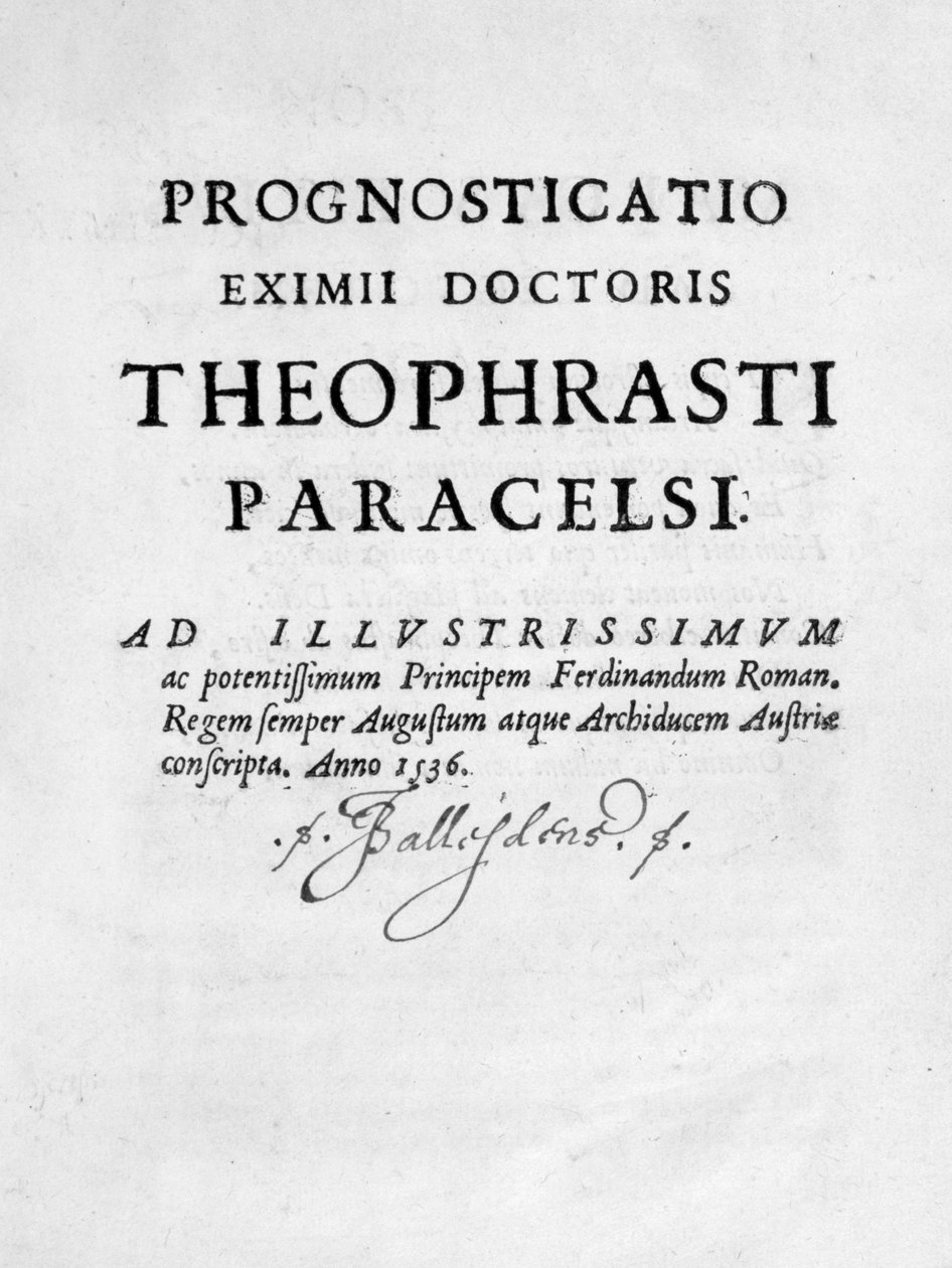 Titulní strana Prognostice doktora Eximii z Paracelsa, 1536. od Theophrastus Bombastus von Hohenheim Paracelsus