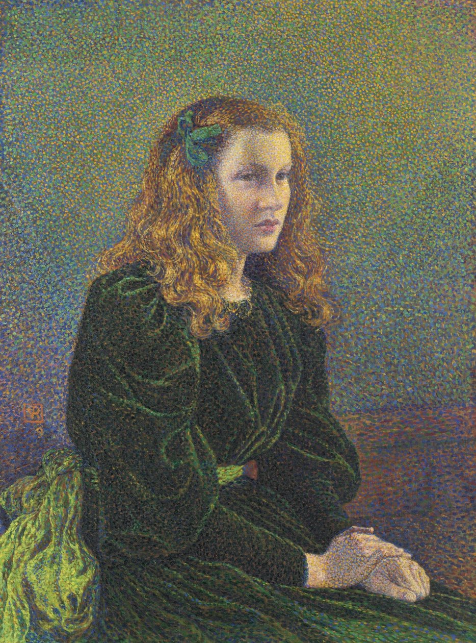 Mladá žena v zelených šatech Germaine Maréchal, 1893 od Théo van Rysselberghe
