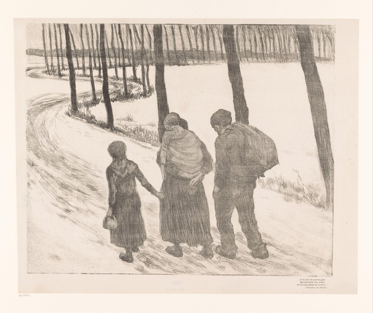 Muž a žena se dvěma dětmi na venkovské cestě Pauvres gens od Théo van Rysselberghe