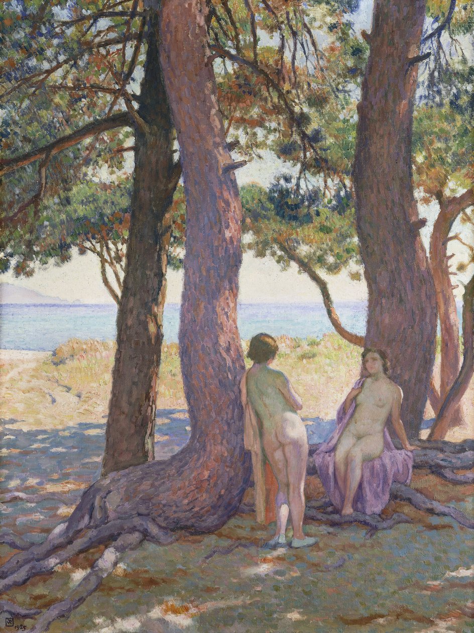 Dva akty pod borovicemi; Dva akty pod borovicemi, 1925 od Théo van Rysselberghe