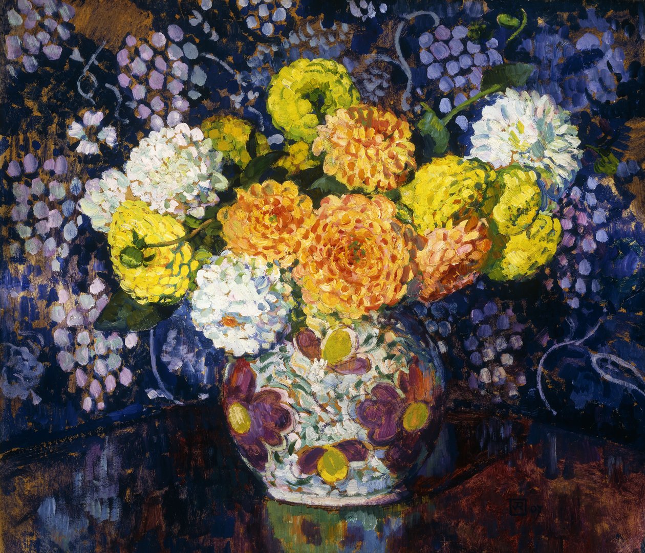 Váza s květinami; Váza s květinami, 1907 od Théo van Rysselberghe