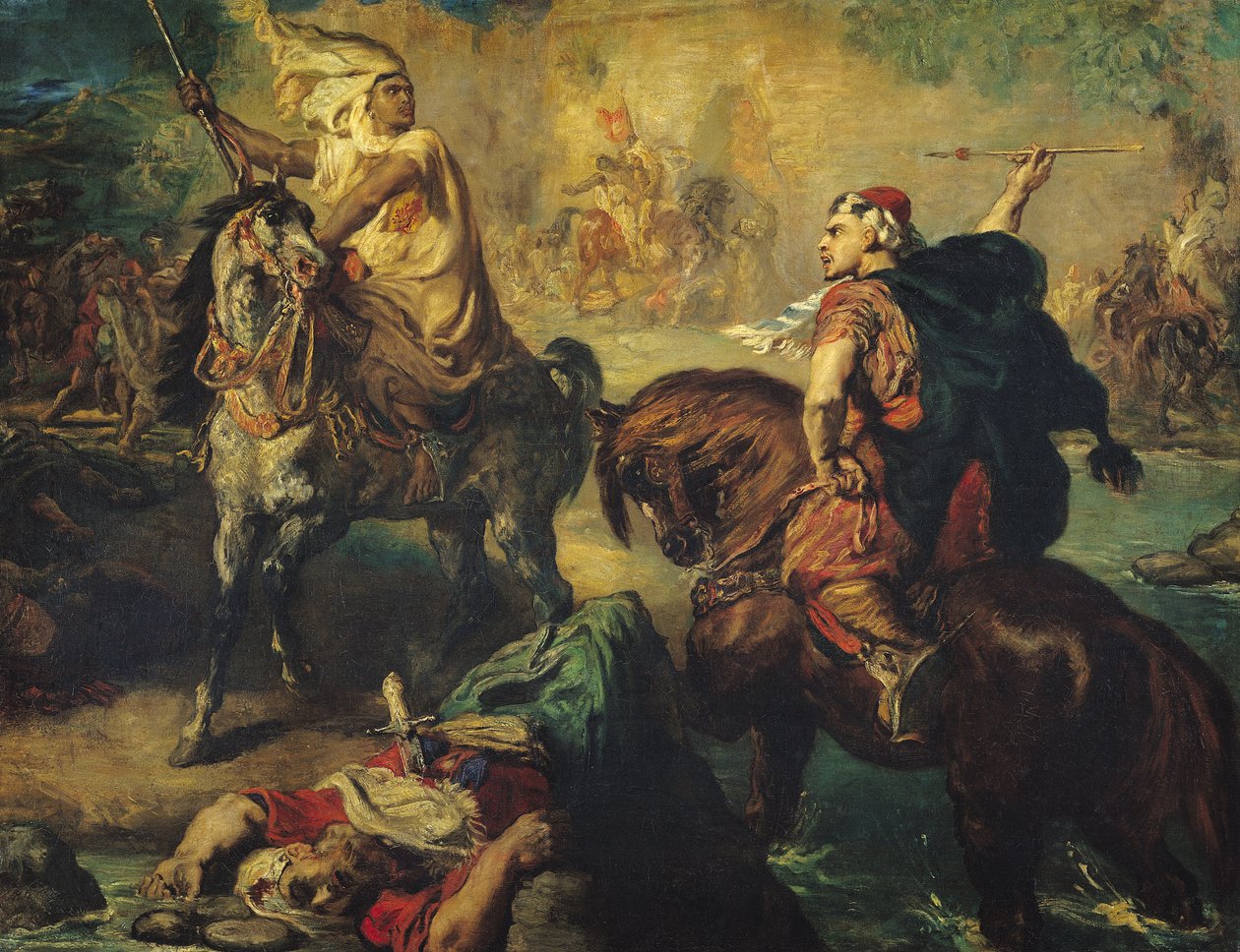 Arabští kmenoví náčelníci v samostatném boji, pod hradbami města, 1852 od Théodore Chassériau