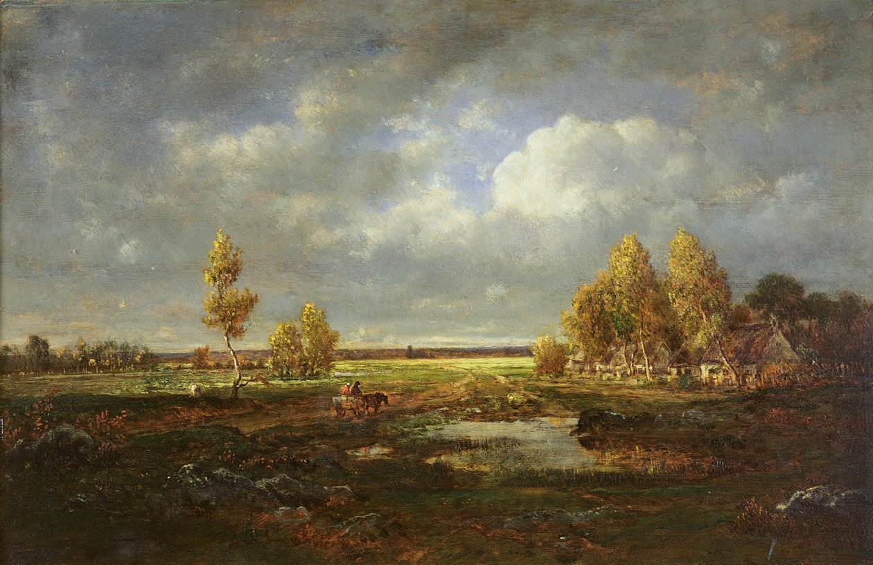 The Pond near the Road, Farm v Le Berry, cca 1845-48 (olej na dřevě) od Pierre Etienne Theodore Rousseau