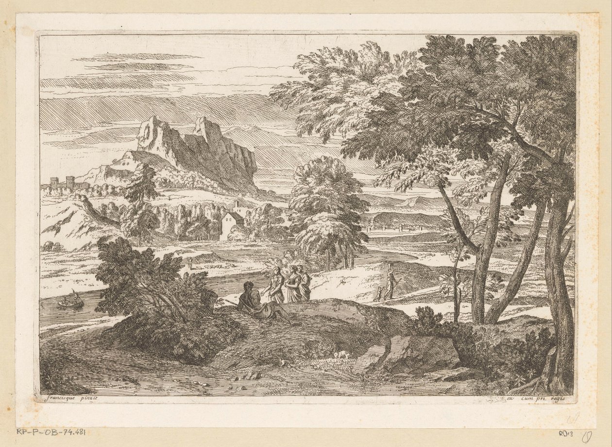 Arkádská krajina s postavami a králíky Suite de Paysages (název série) od Théodore