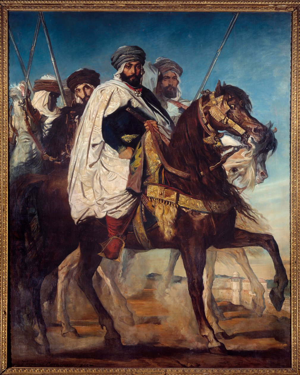 Ali Ben Ahmed, poslední khalife Konstantina a hlava kmene Harakta následovaný jeho doprovodem před Constantine Painting od Theodora Chasseriau (1819-1856) 1845 Sun. 3,25x2,6m od Théodore Chassériau