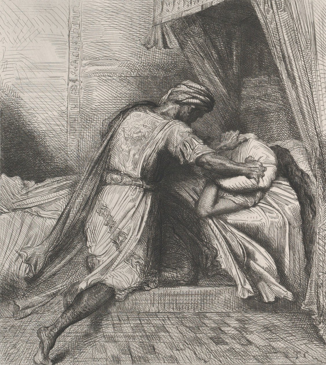 Dusí ji: deska 13 z Othello Act 5, scéna 2, leptaná 1844, přetištěná 1900. od Théodore Chassériau
