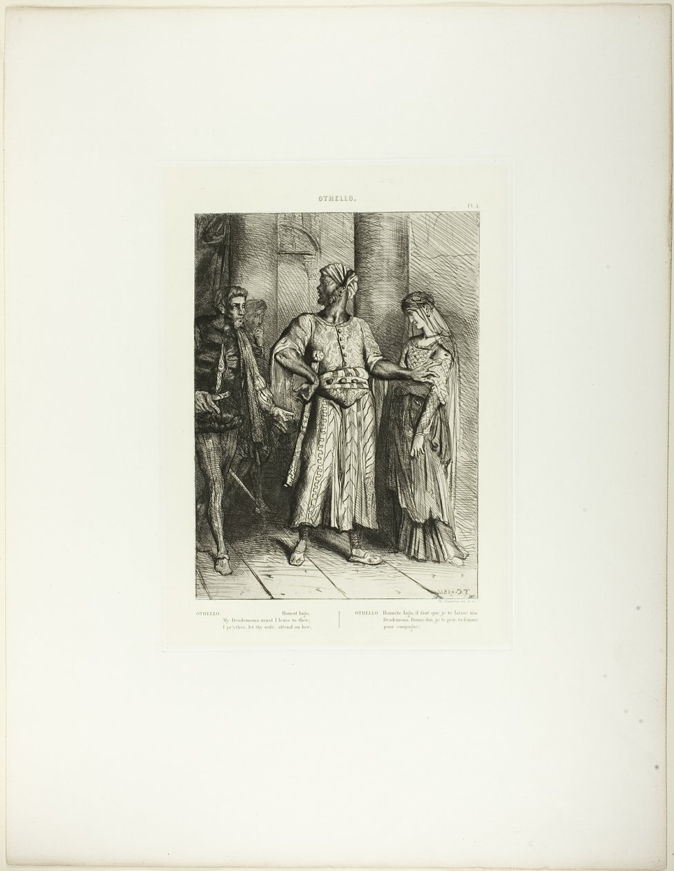 Čestný Iago, Desdemona musím nechat tobě, deska 4 (dějství 1, scéna 3), z Othella od Théodore Chassériau