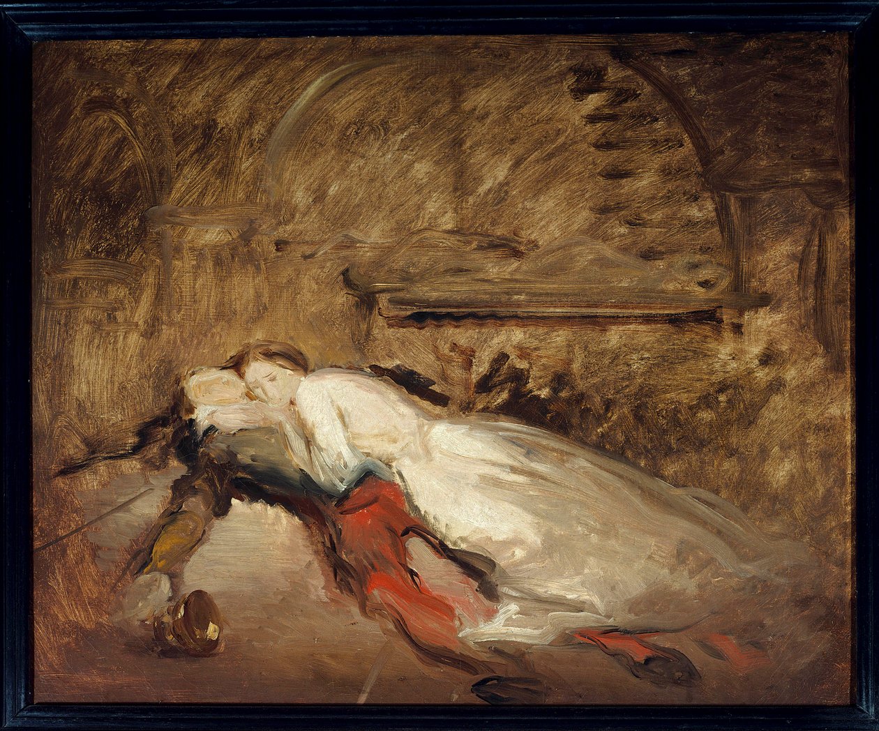 Milenci Romeo et Juliet Ilustrace stejnojmenného díla Williama Shakespeara (1564-1616) představující smrt milenců ve scéně 3 dějství V. Esquisse de Theodore Chasseriau (1819-1856) Sun. 0,50 x 0,61 m Paříž. muzeum Louvre od Théodore Chassériau