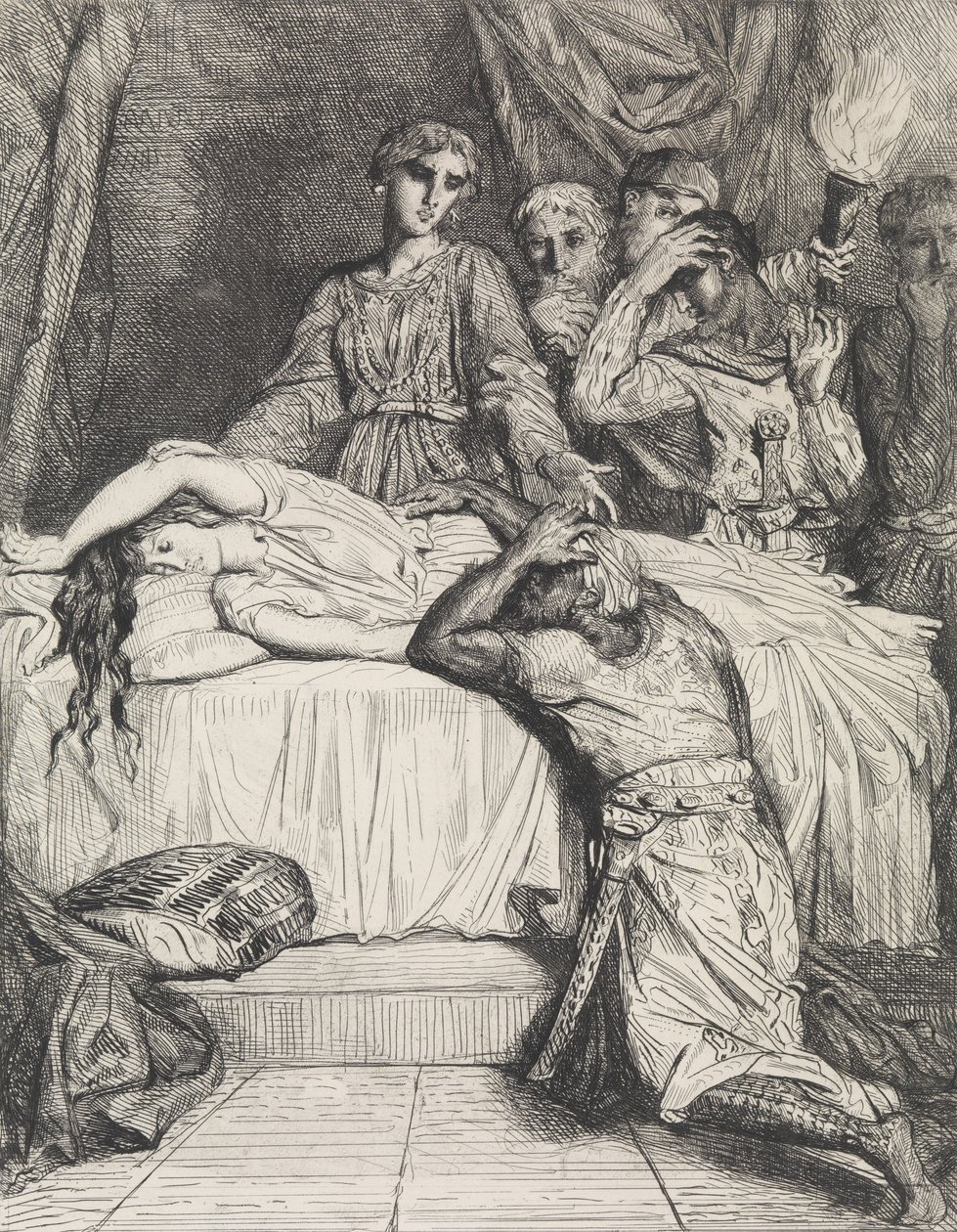 Ach! Ach! Oh!: deska 14 z Othello Act 5, scéna 2, leptané 1844, r..., leptané 1844, přetištěno 1900. od Théodore Chassériau