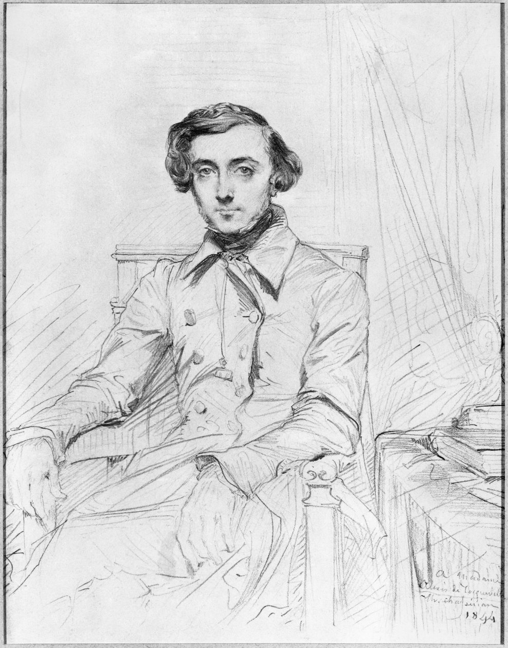 Portrét Charlese Alexise Henri Clerela de Tocqueville, 1844 (černá tuha na papíře) od Théodore Chassériau
