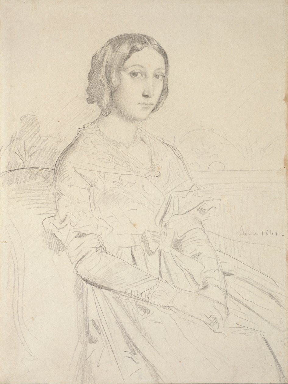 Portrét mladé ženy, sedící tři čtvrtiny doleva, 1839-1856 od Théodore Chassériau