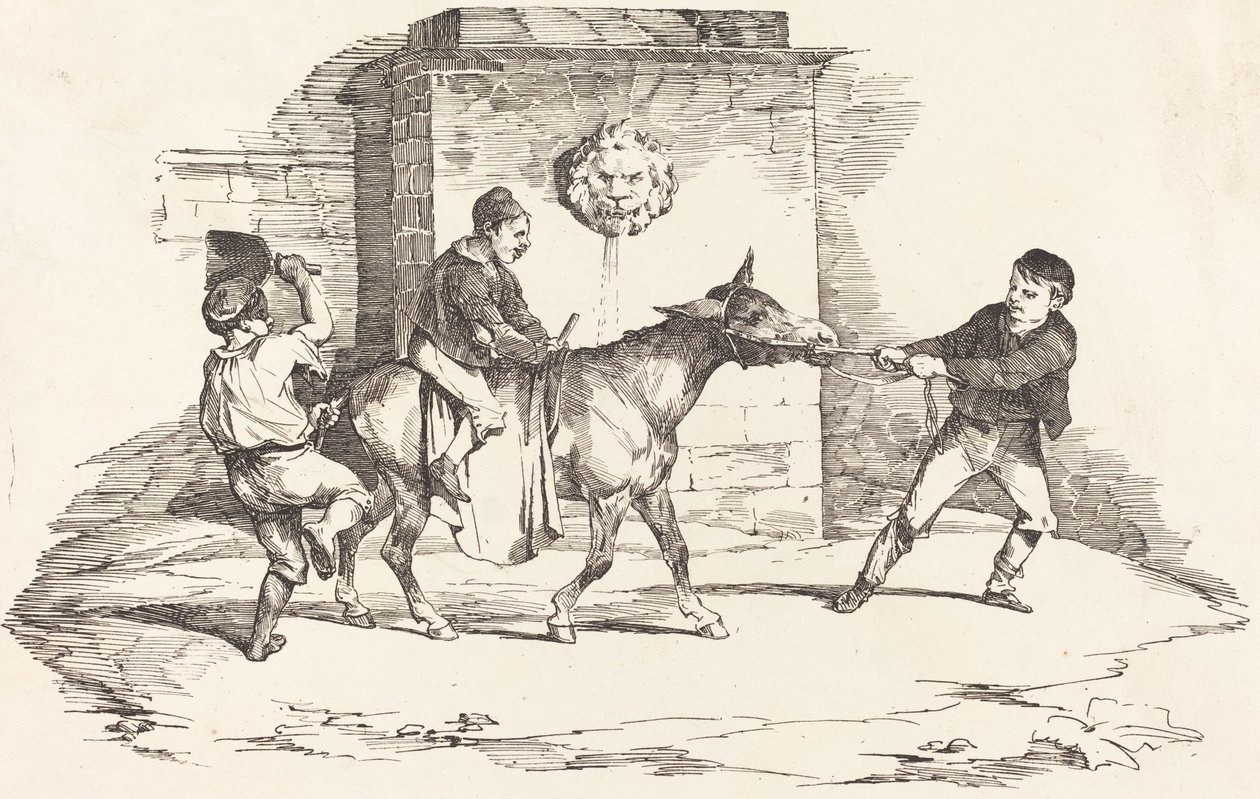Tři děti si hrají s oslem od Théodore Gericault and Nicolas Toussaint Charlet
