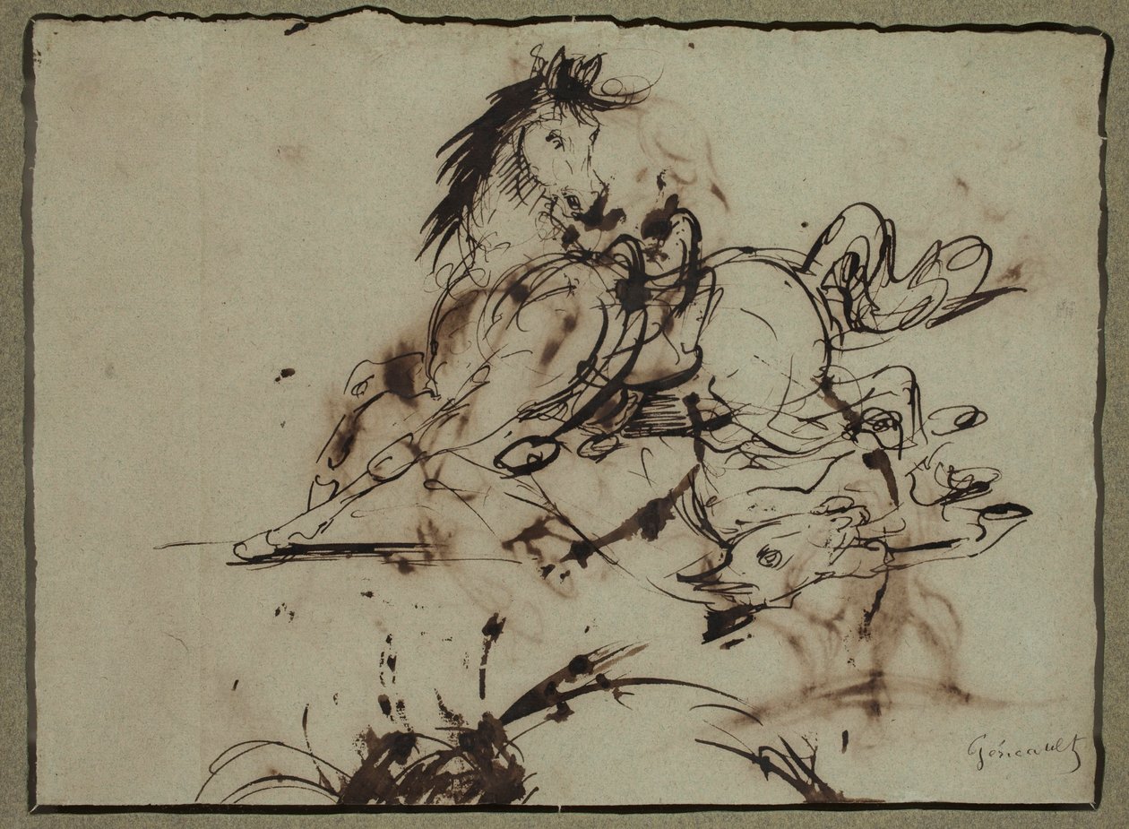 Připsáno Théodoru Géricaultovi - Splašený kůň, konec 18. až začátek 19. století od Theodore Gericault