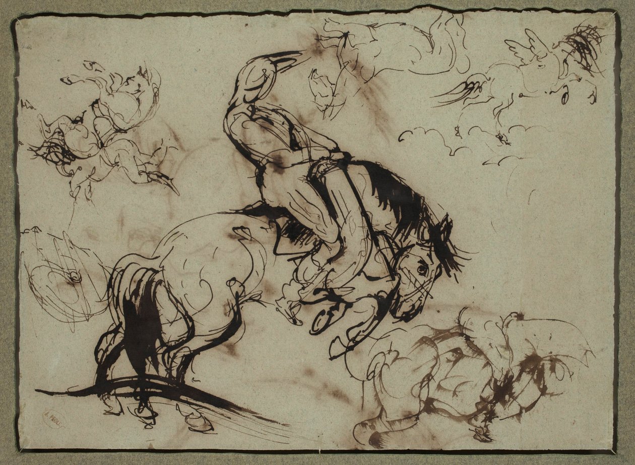 Připsáno Théodoru Géricaultovi - Koně a jezdci, 19. století od Theodore Gericault