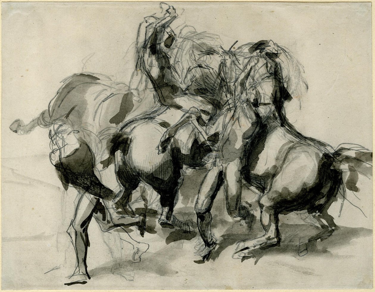 Připsáno Théodore Géricaultovi - Skica boje s koňmi a muži, 1913,0114.8 od Theodore Gericault
