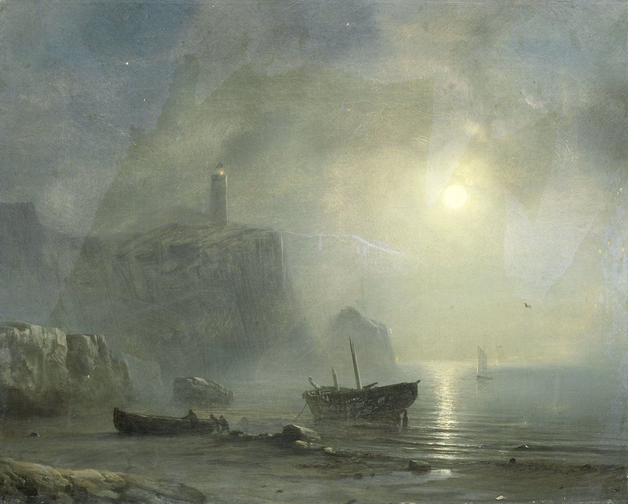 Pohled na skalnaté pobřeží za měsíčního svitu od Théodore Gudin (attributed to)